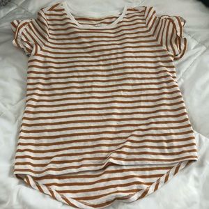 AND mustard striped ruffled sleeve tee